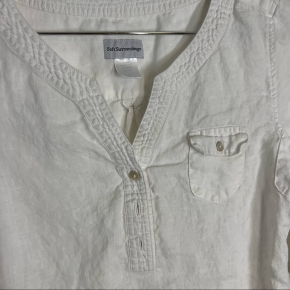 Soft surroundings White Linen Pull Over Blouse size small - Picture 2 of 5
